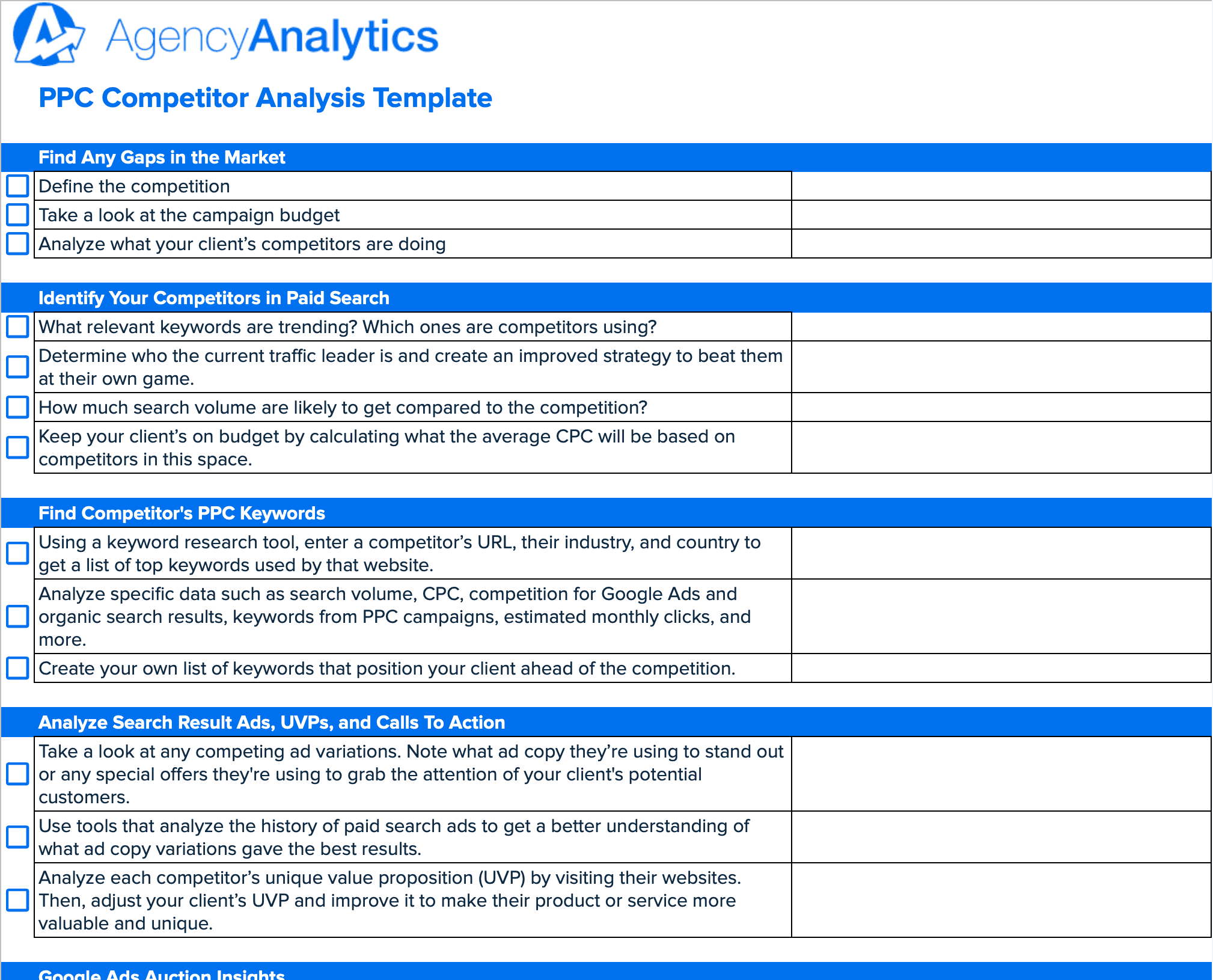 AgencyAnalytics PPC Competitor Analysis Template