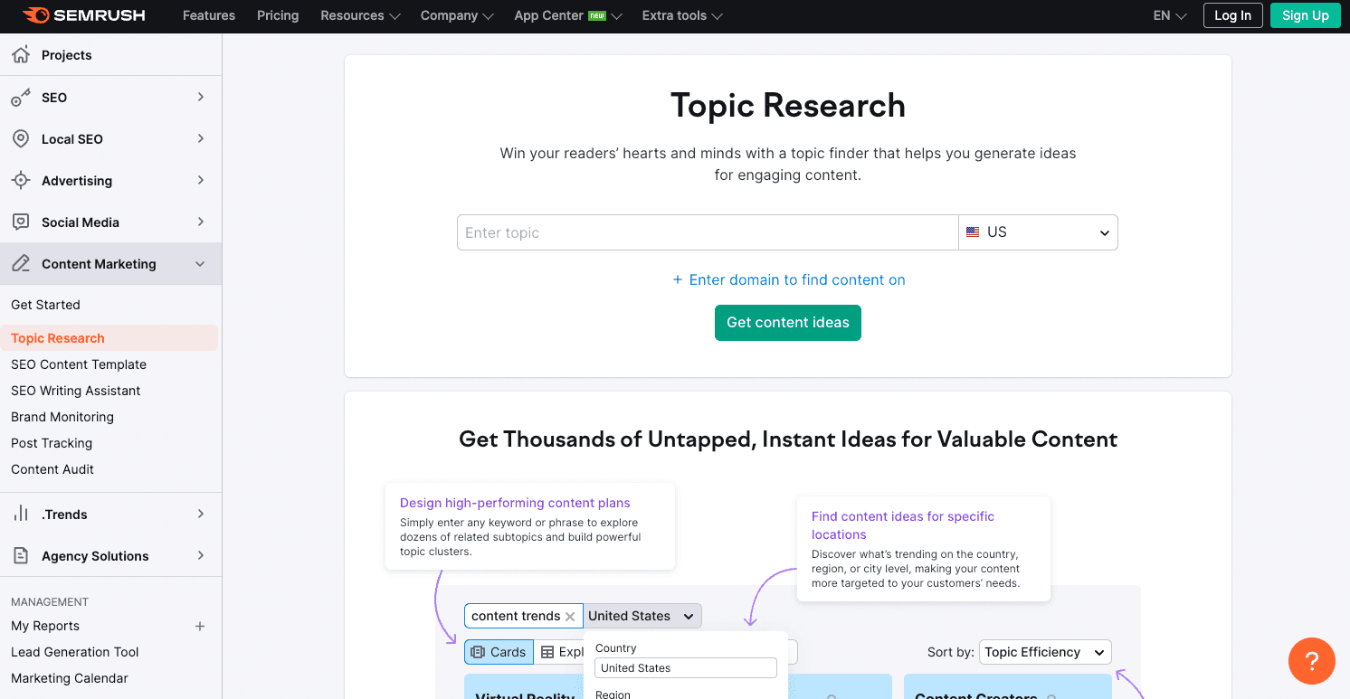Semrush Topic Research Tool