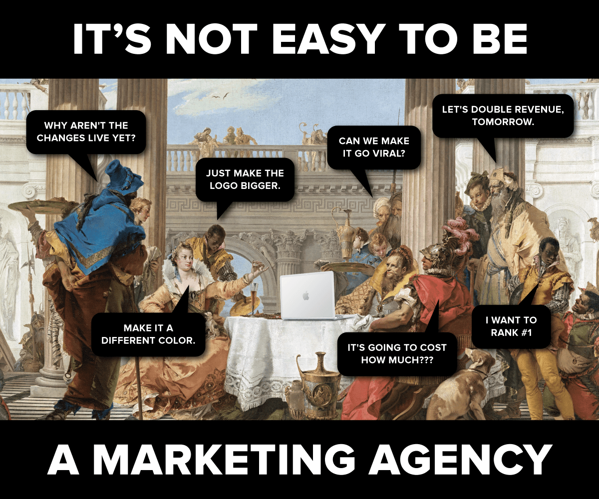 Meme about working at a marketing agency based on a classic painting