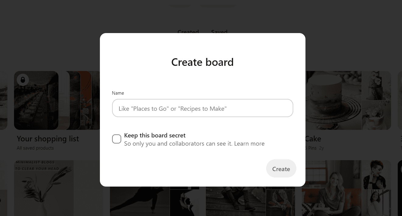 Pinterest Create Board