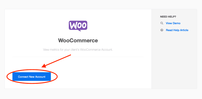 Example of connecting new Woocommerce account
