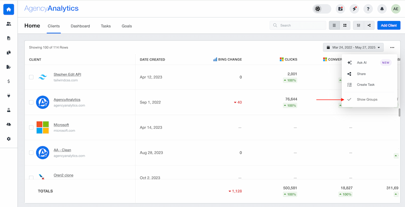 Ungroup Clients in Your List View