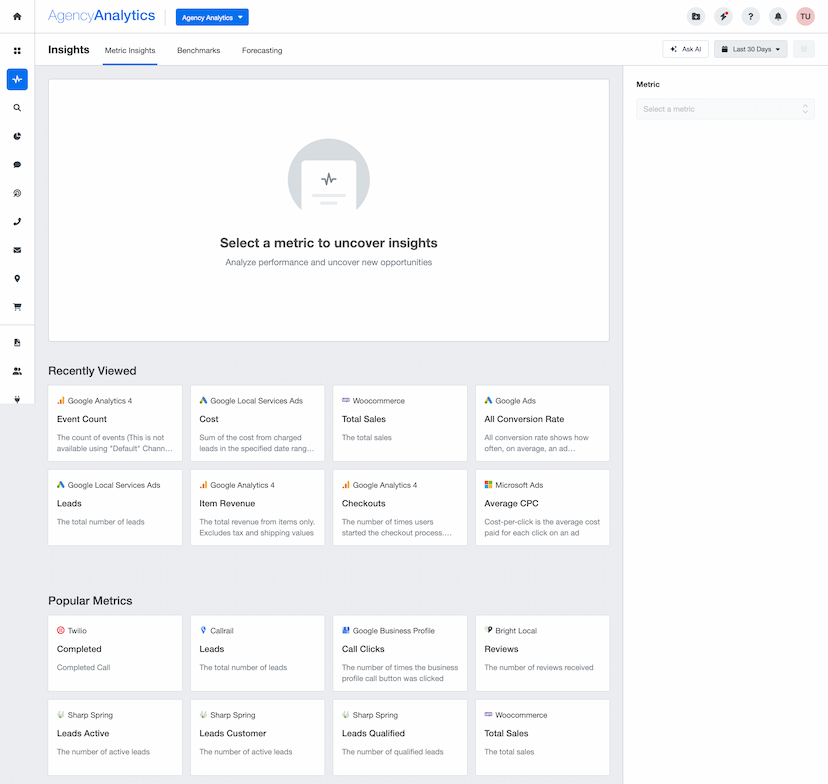 Recently Viewed Metrics Added to Metric Insights Tool