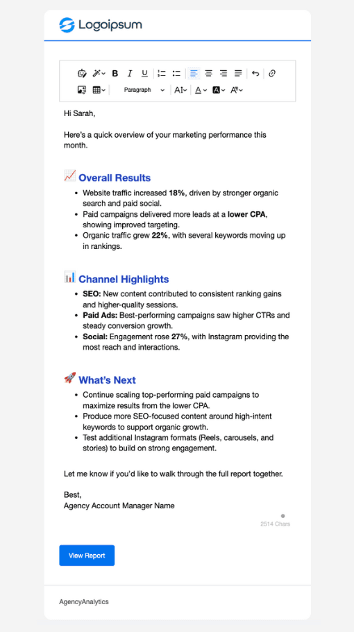 Rich-text editing for emails