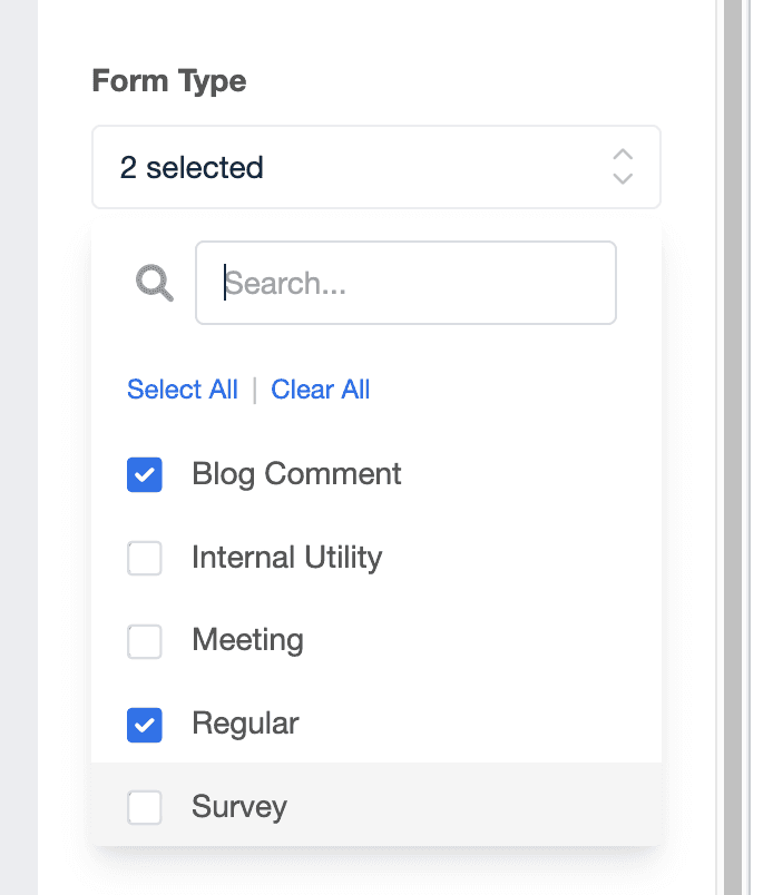 HubSpot form type filter added
