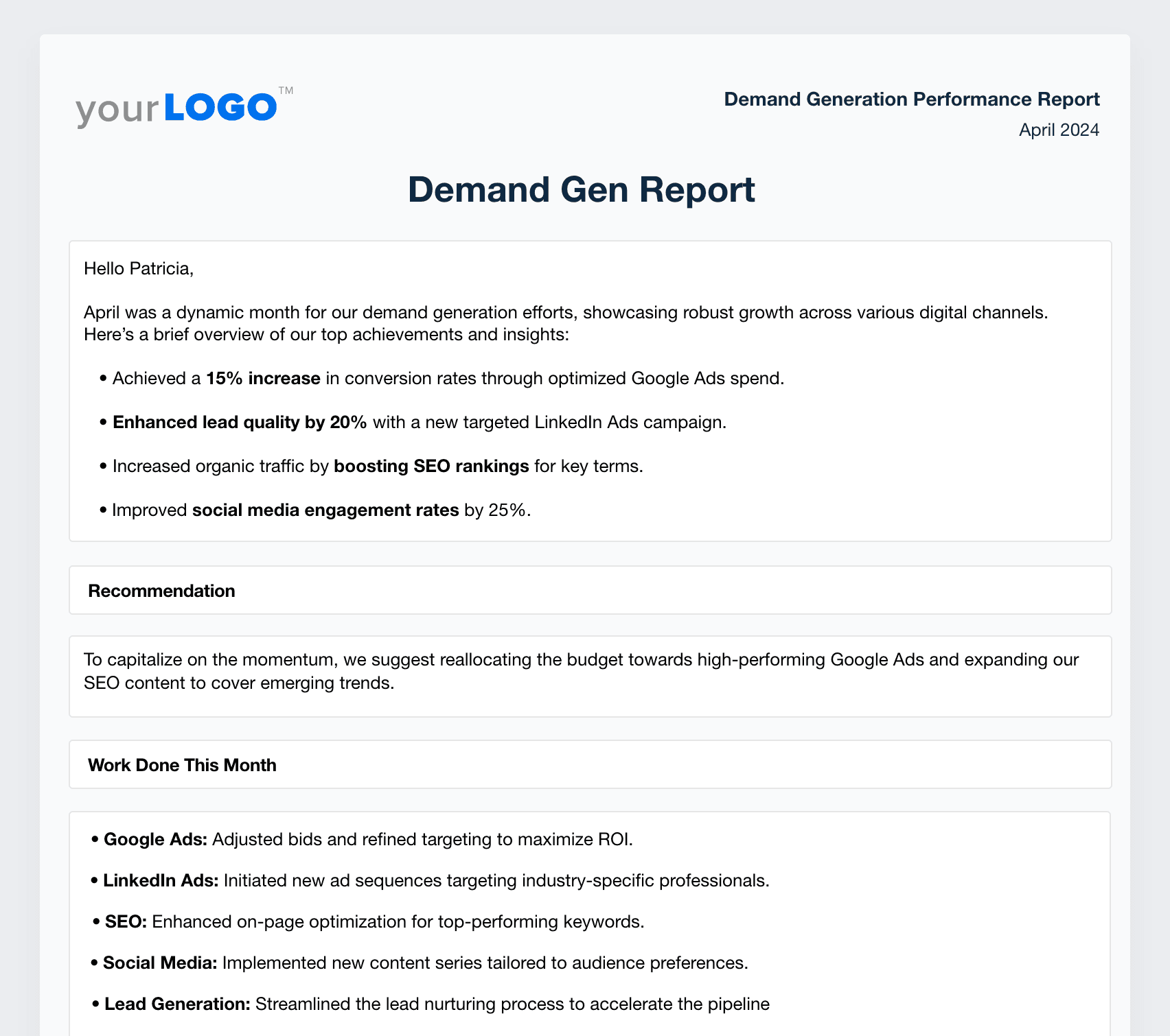 Demand Gen Report Monthly Summary Example