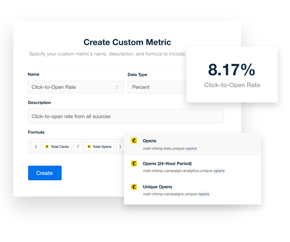 Mailchimp dashboard custom metric creation example