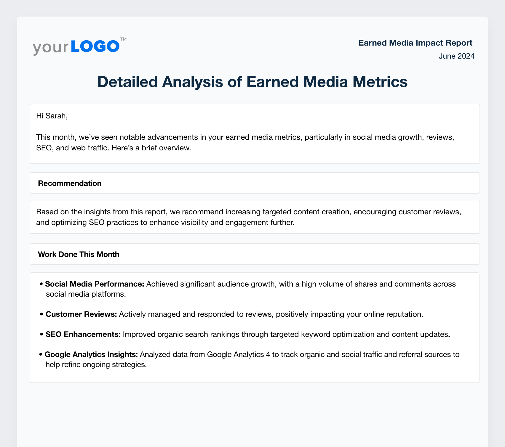 Earned Media Summary Example