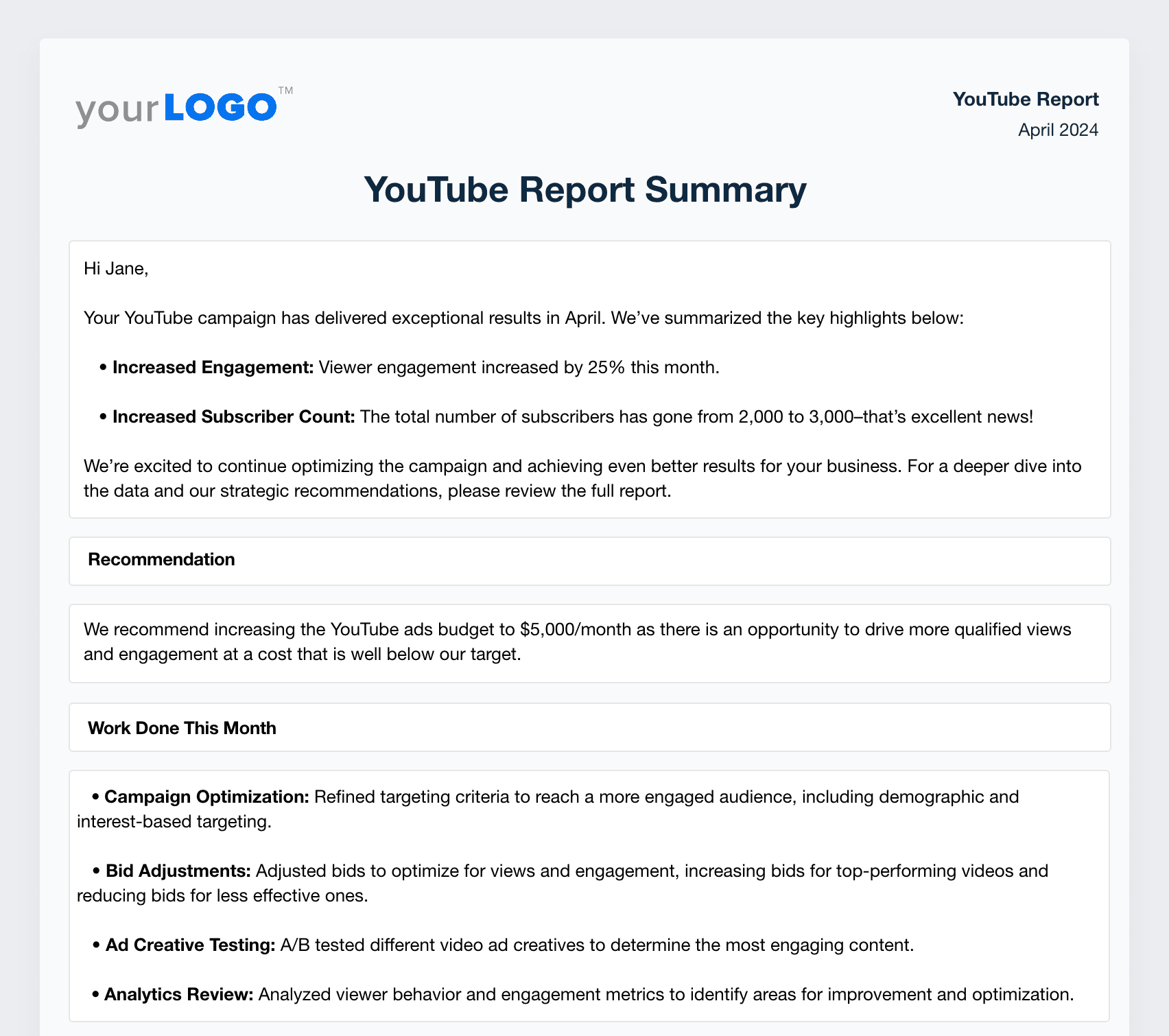 Youtube monthly summary