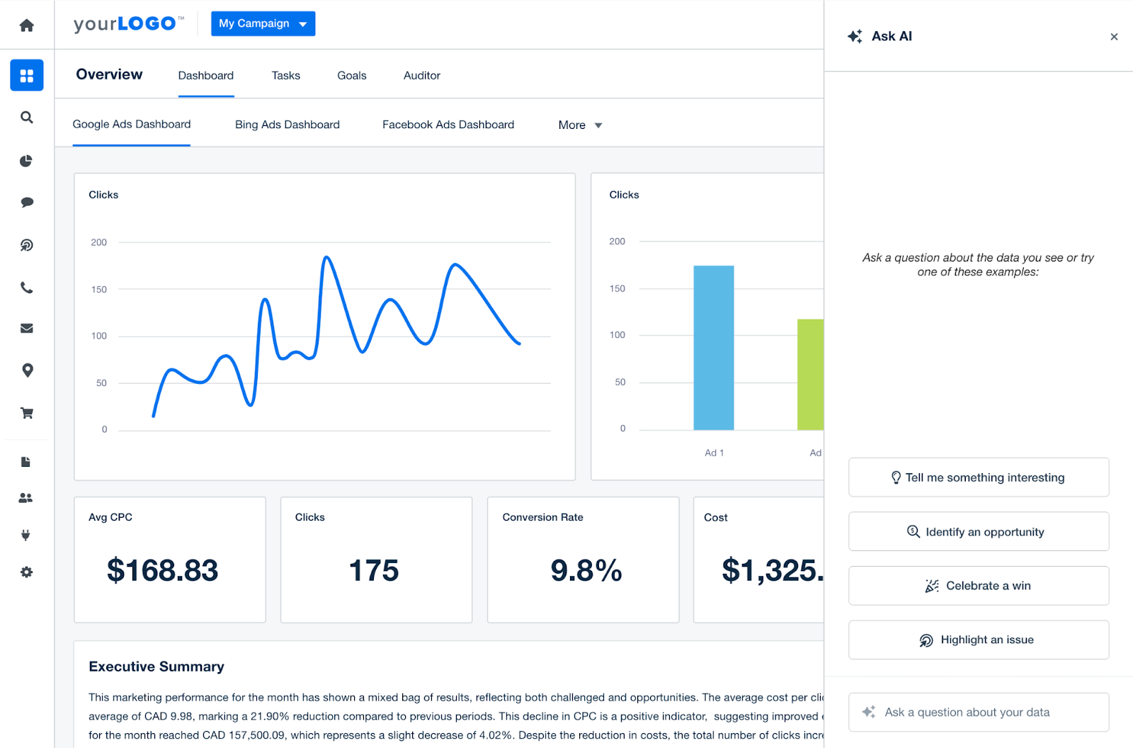 AgencyAnalytics Ask Ai prompts example