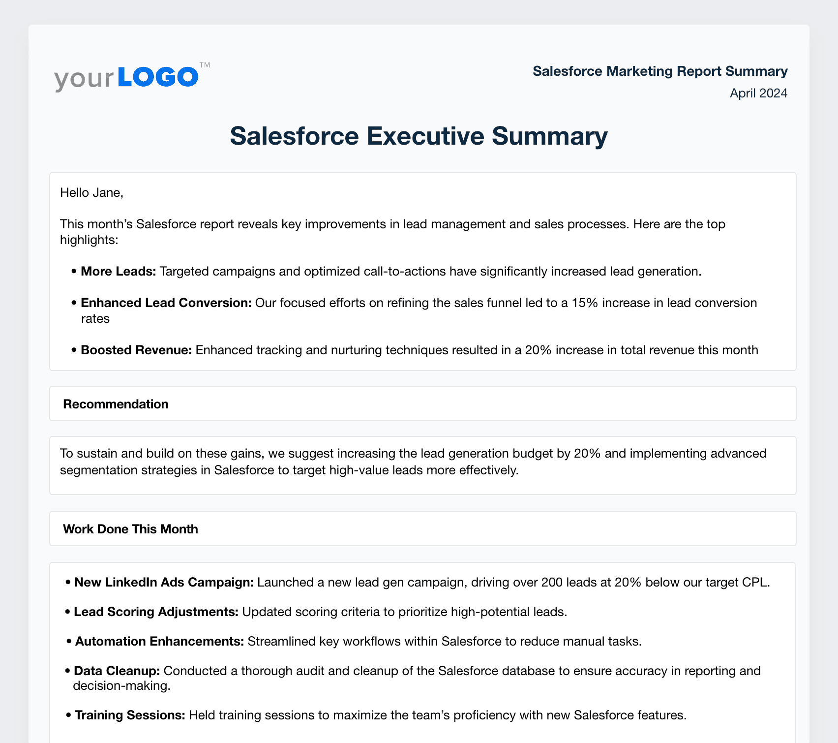 Salesforce Report Monthly Summary Example
