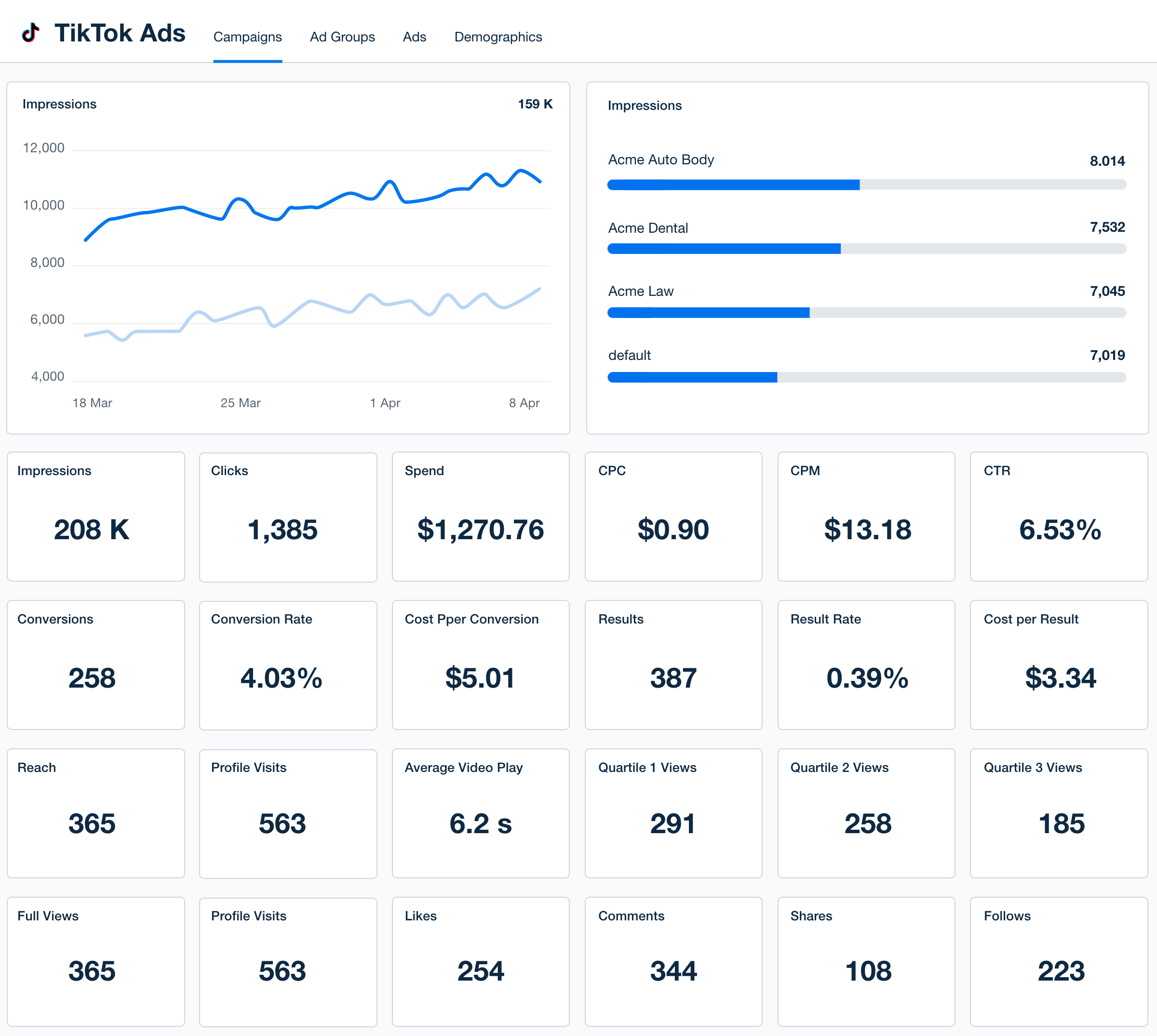 TikTok Ads Dashboard Template Example

