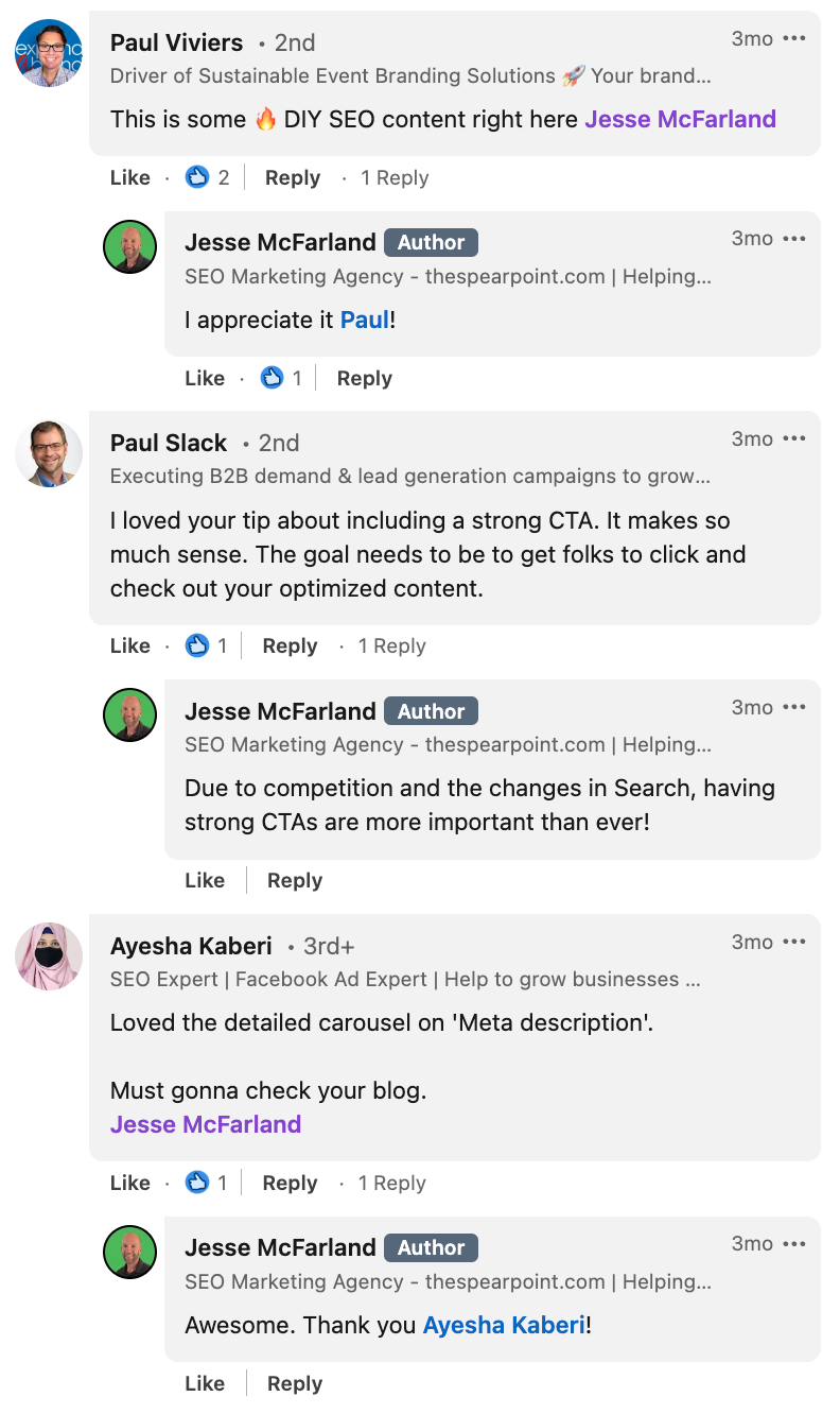 Jesse McFarland LinkedIn comment section