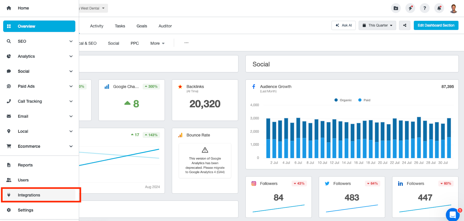 Connecting integrations in AgencyAnalytics