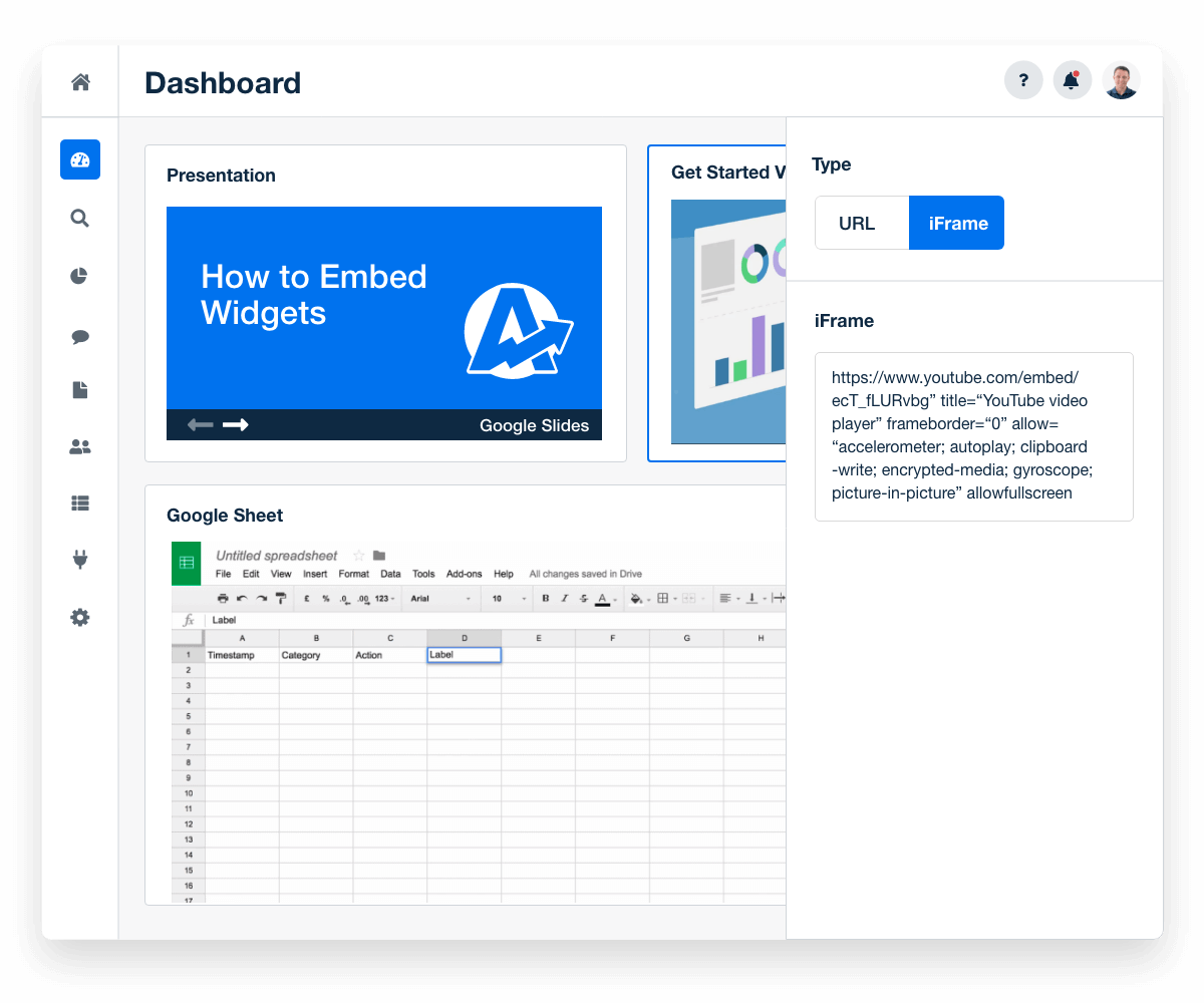 A screenshot of embedding custom widgets in dashboards