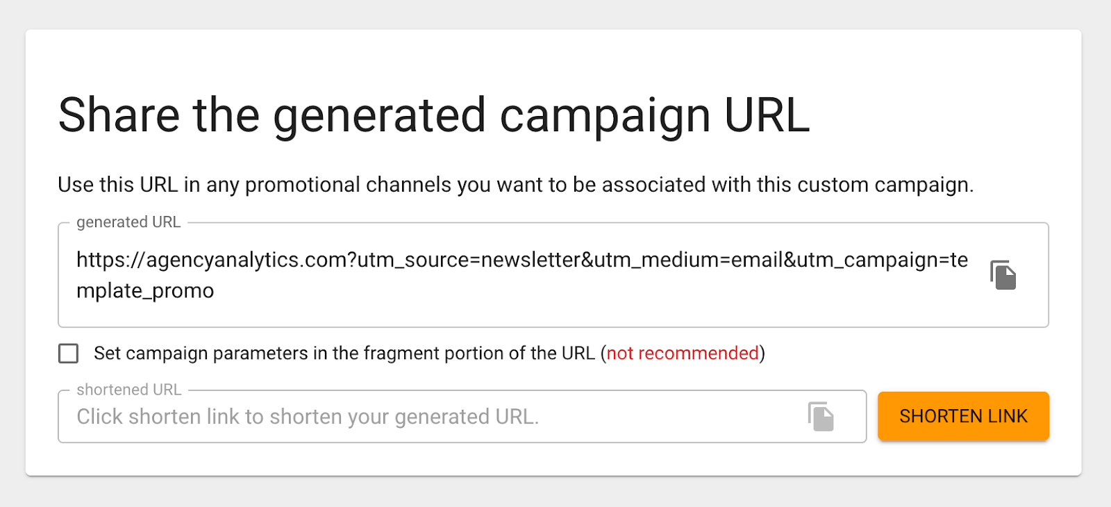 Example of a generated campaign URL