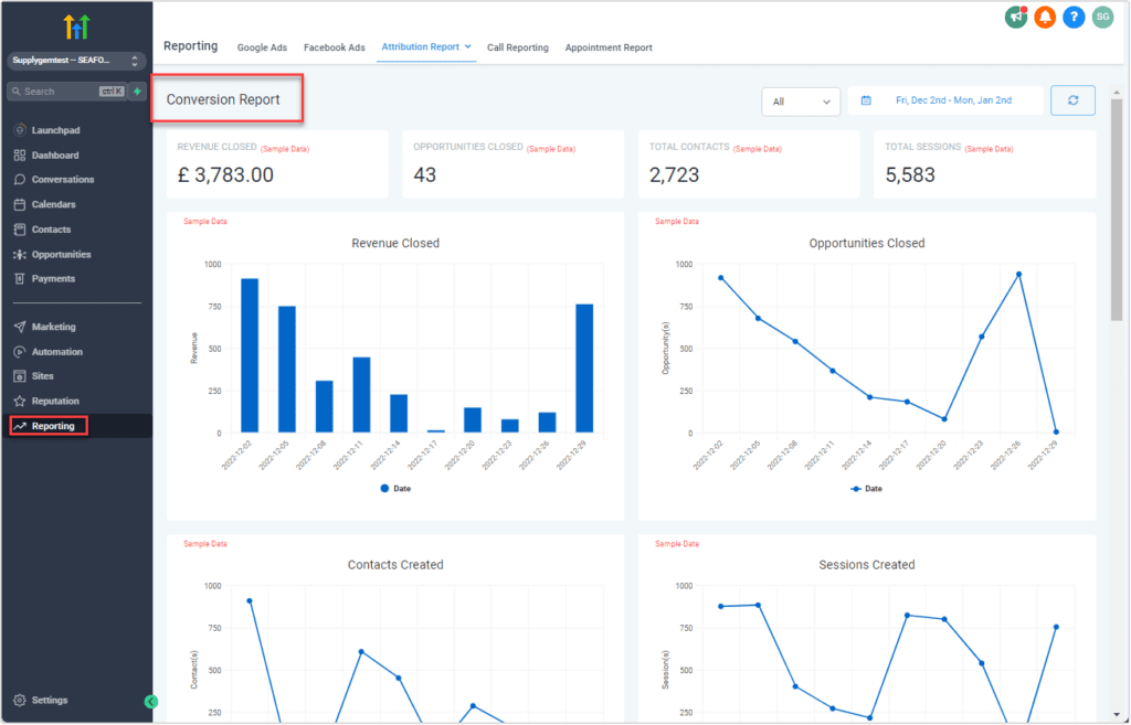 HighLevel Native Platform Analytics