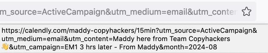 Example of a tracked URL from Copyhackers