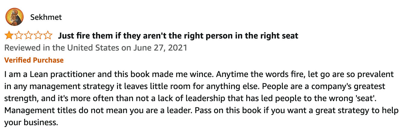 An Amazon review of Gino Wickman’s Traction highlights the concerns leaders and team members have about EOS’s emphasis on “right people in the right seats.”