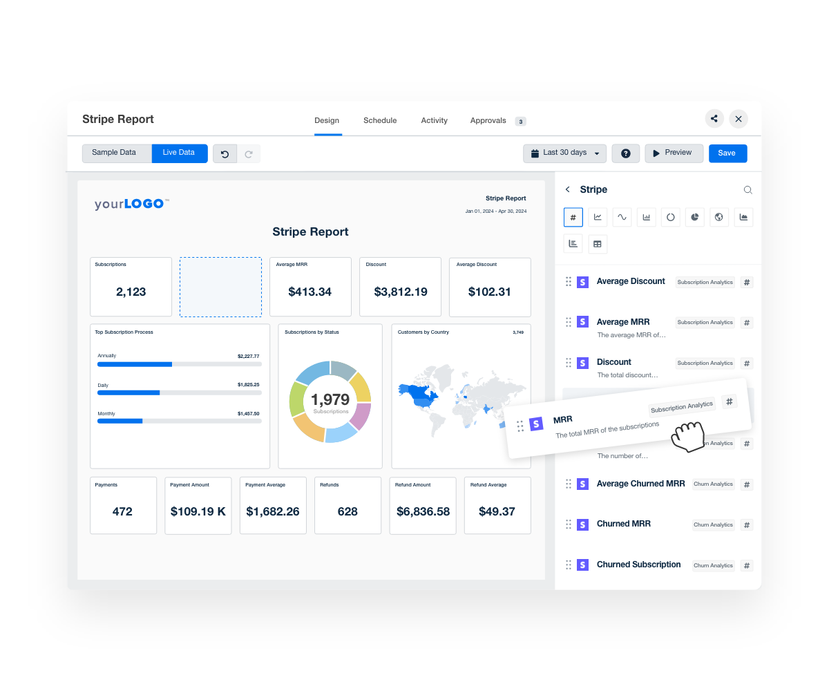 Stripe Drag and Drop Dashboard and Report Builder