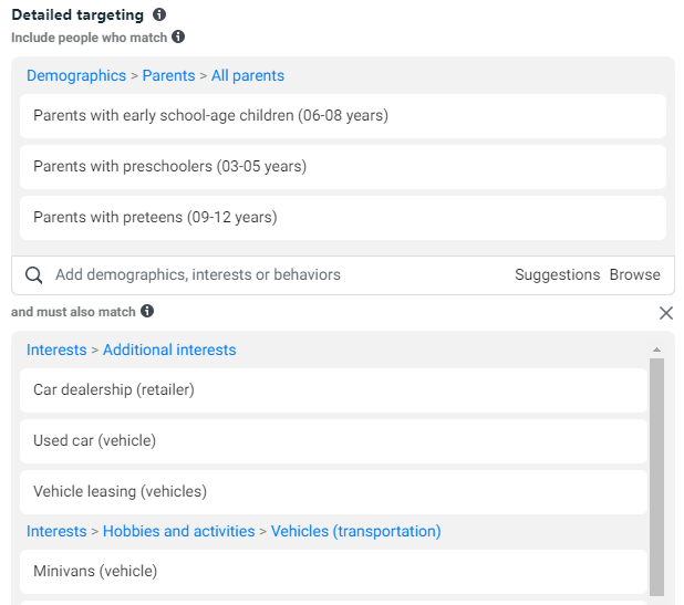 Facebook Ads detailed targeting parameters