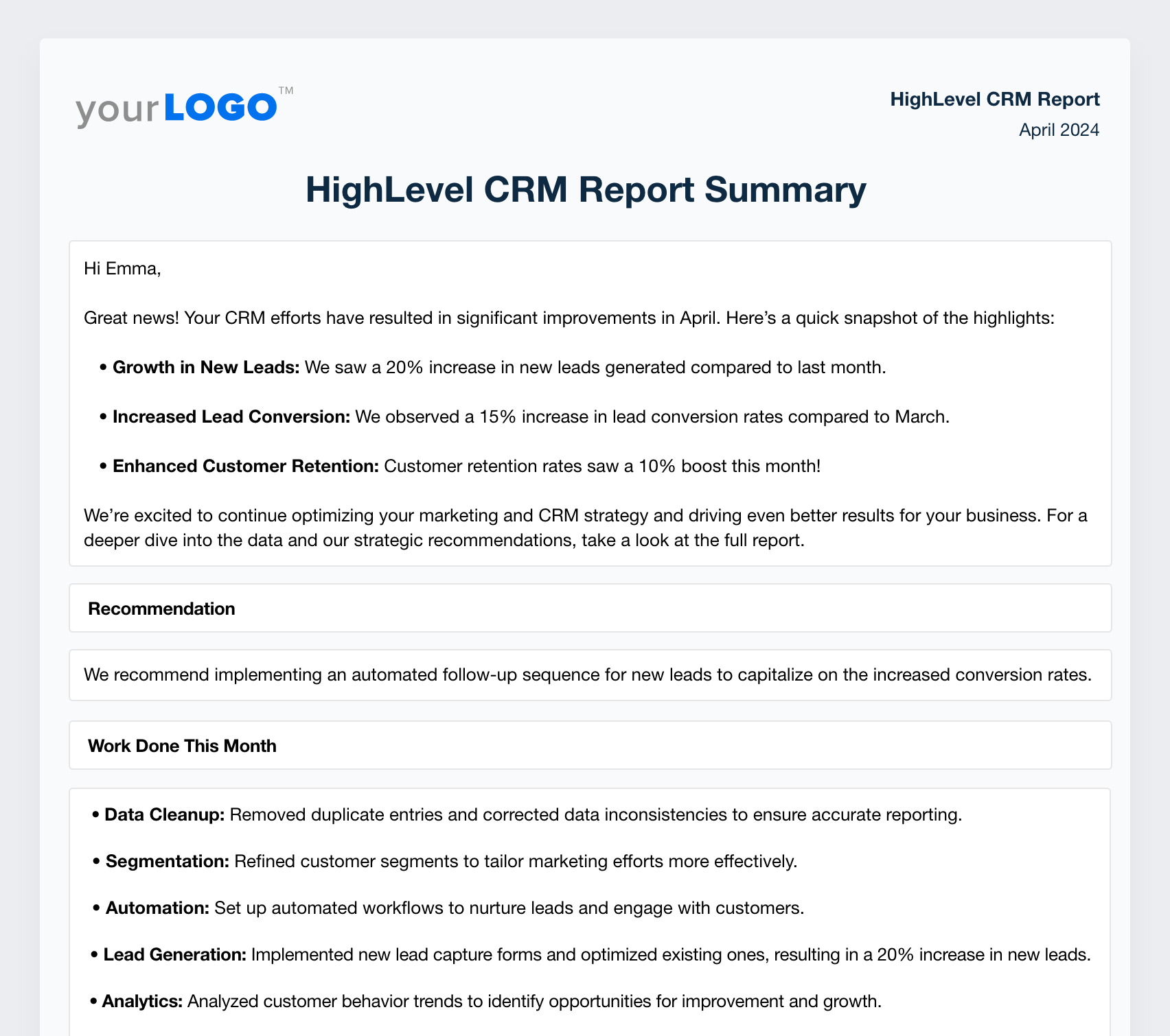 HIghLevel Report Summary Example