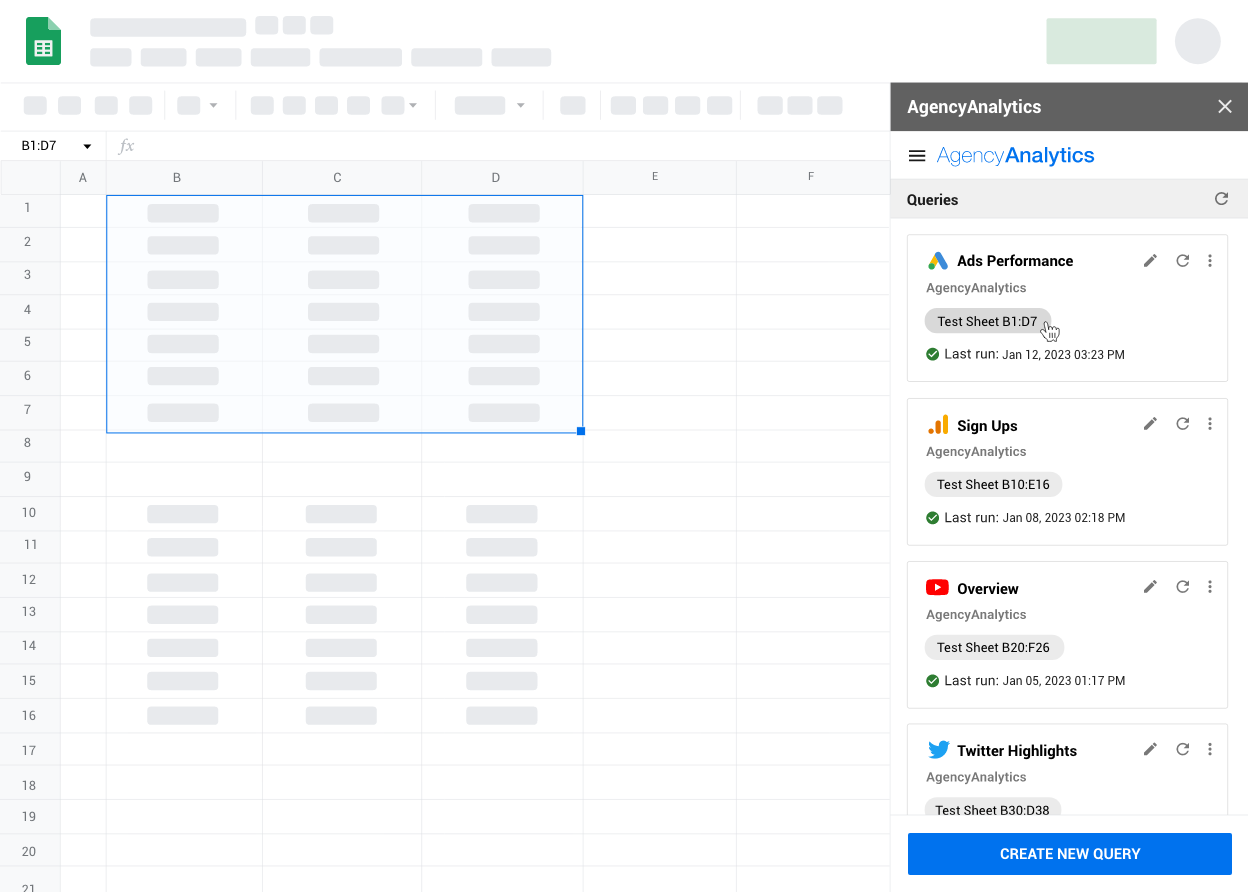 AgencyAnalytics for Google Sheets extension example