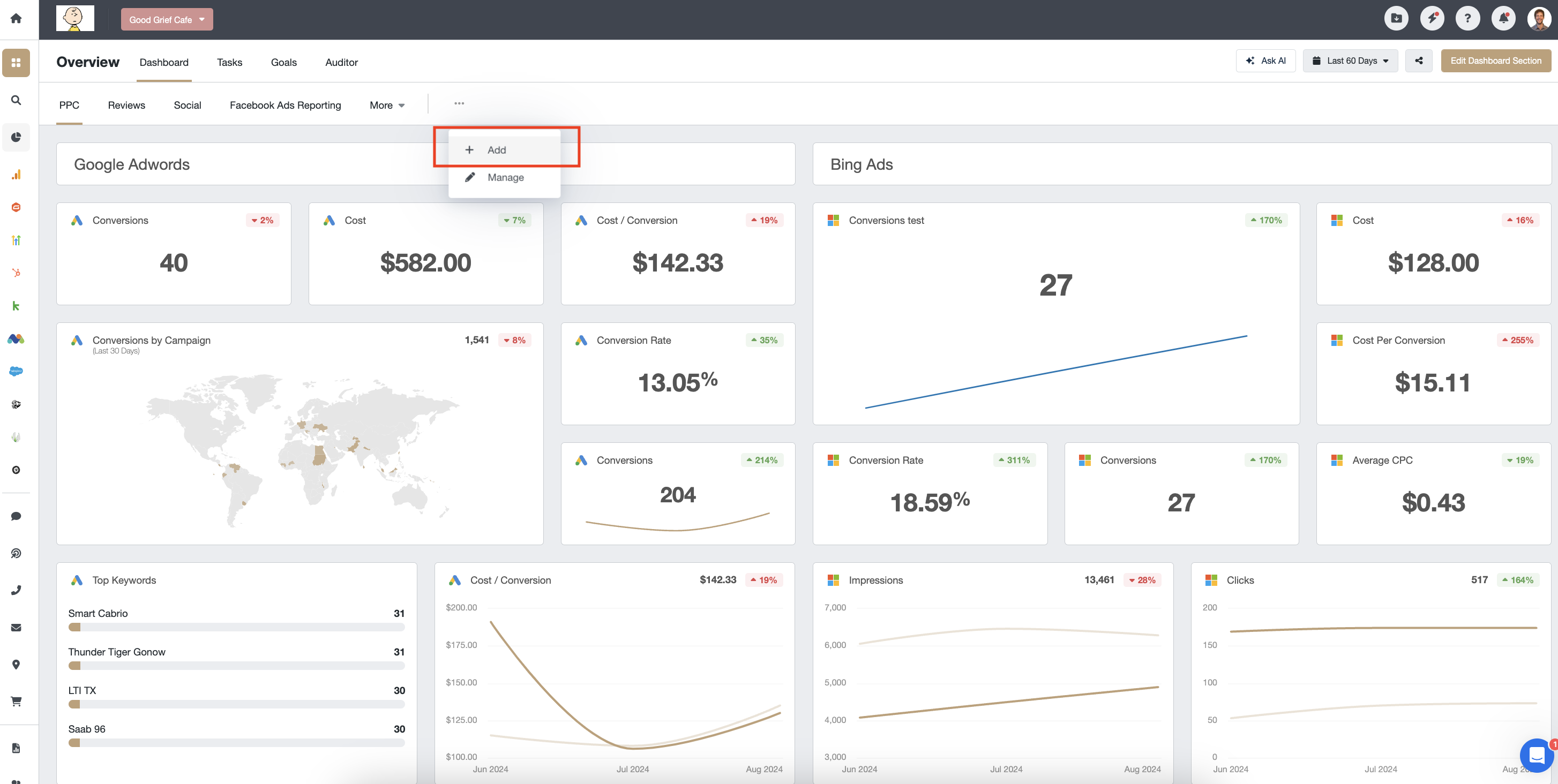 Screenshot of adding a new web analytics dashboard in AgencyAnalytics