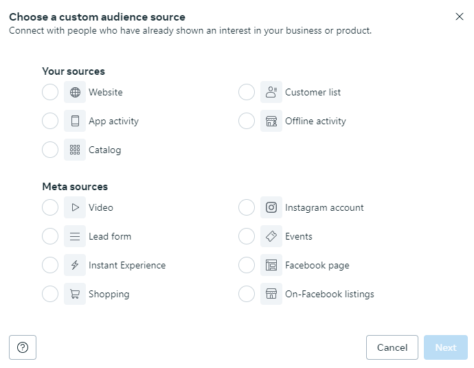 Facebook Ads custom audience sourcing