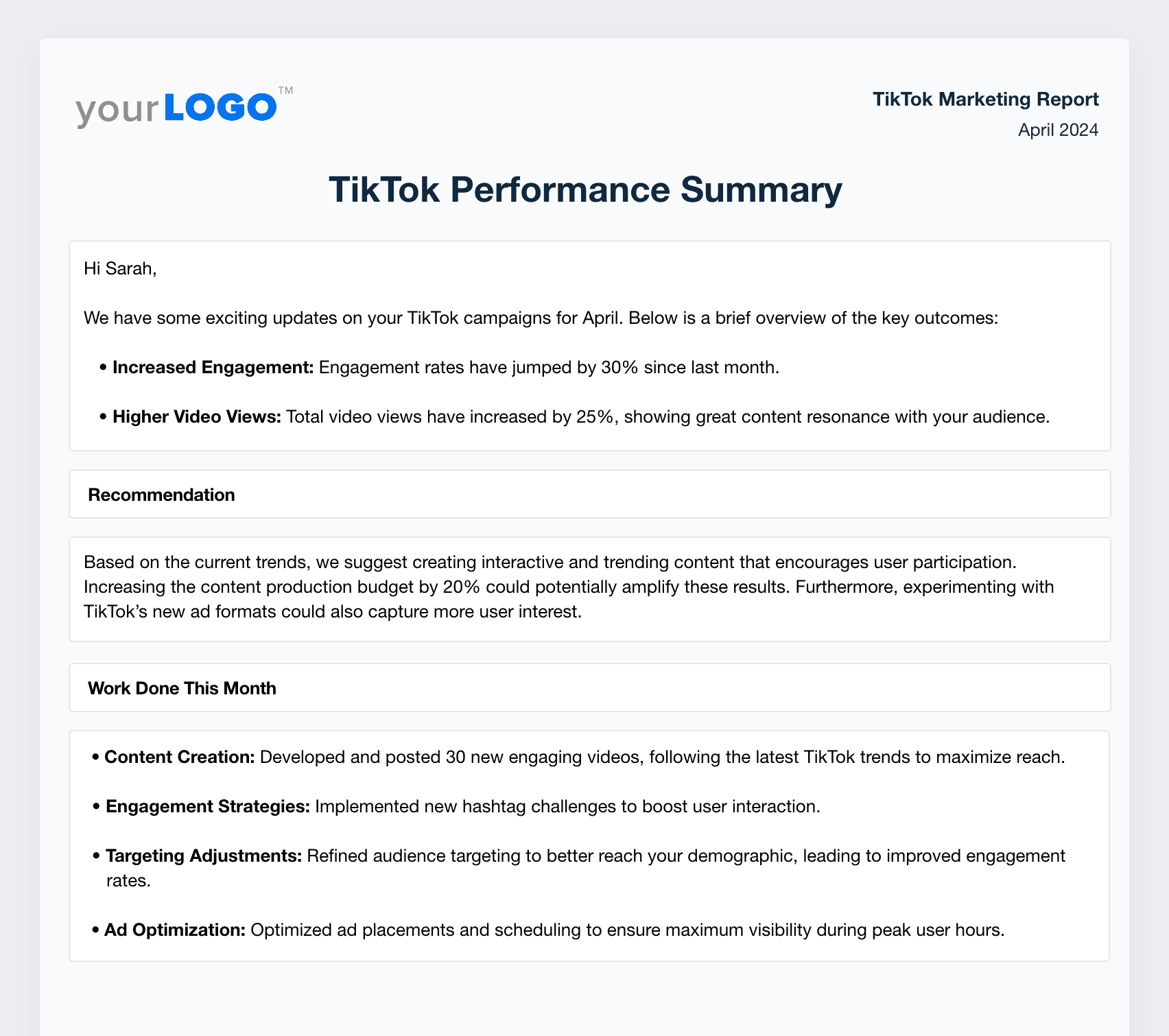 TikTok Monthly Report Summary Example