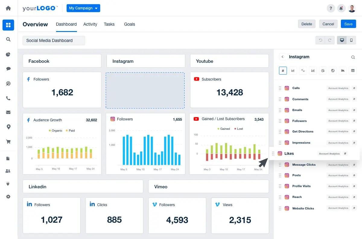 Example of the Drag-and-Drop Social Media Report Builder