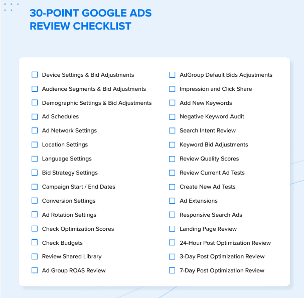 Google Ads Optimization Checklist Template