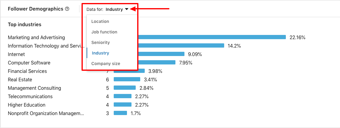 LinkedIn Follower Demographics Example LinkedIn Follower Demographics Example