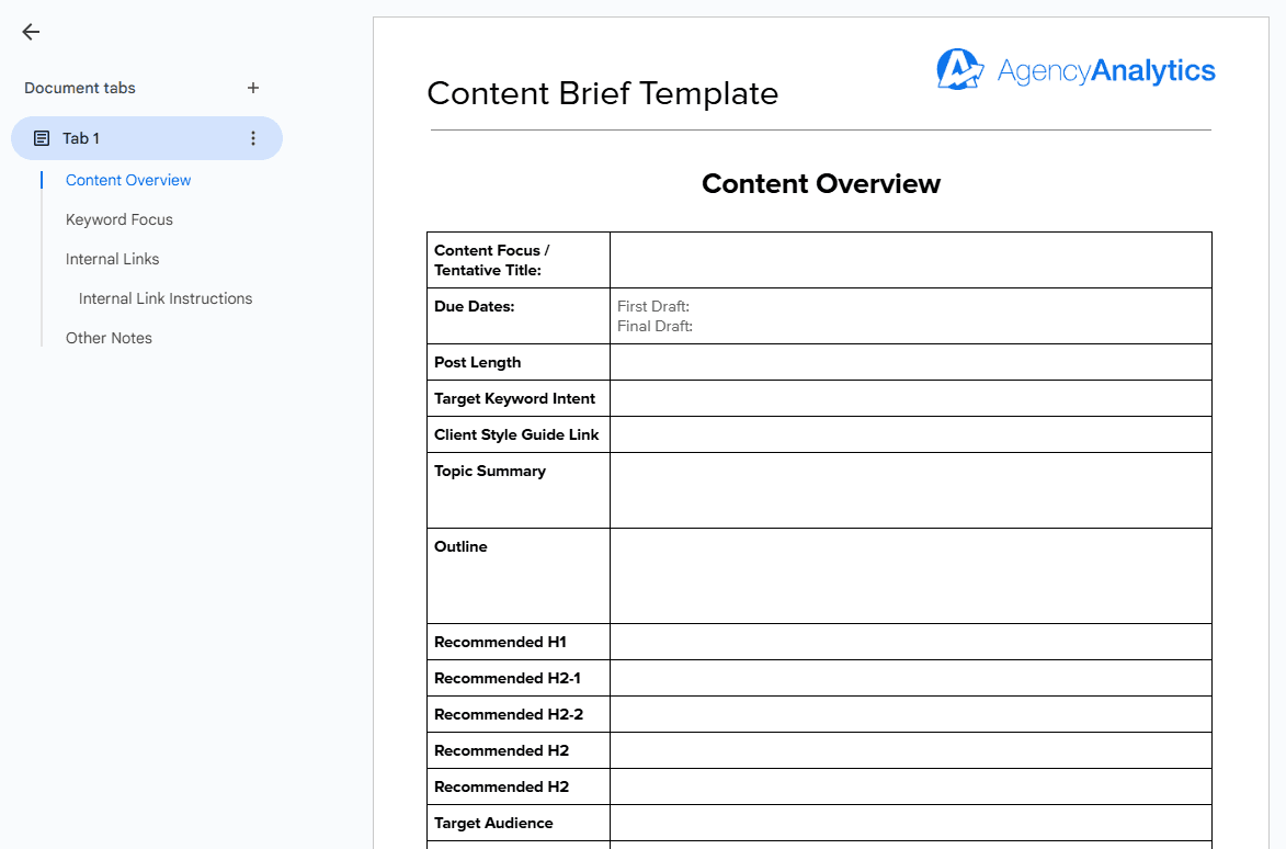Content Brief Template Example Content Brief Template Example