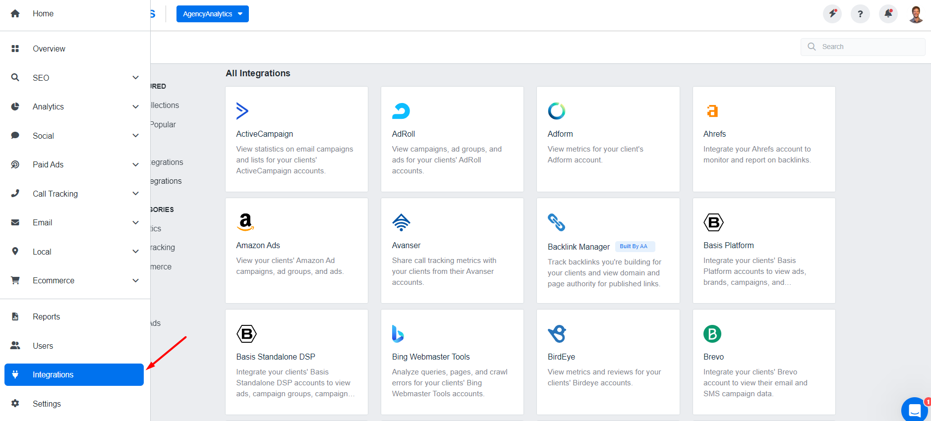 AgencyAnalytics Choose Integrations