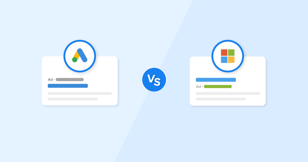 Image of two search screens comparing Microsoft (Bing) Ads vs Google Ads Image of two search screens comparing Microsoft (Bing) Ads vs Google Ads