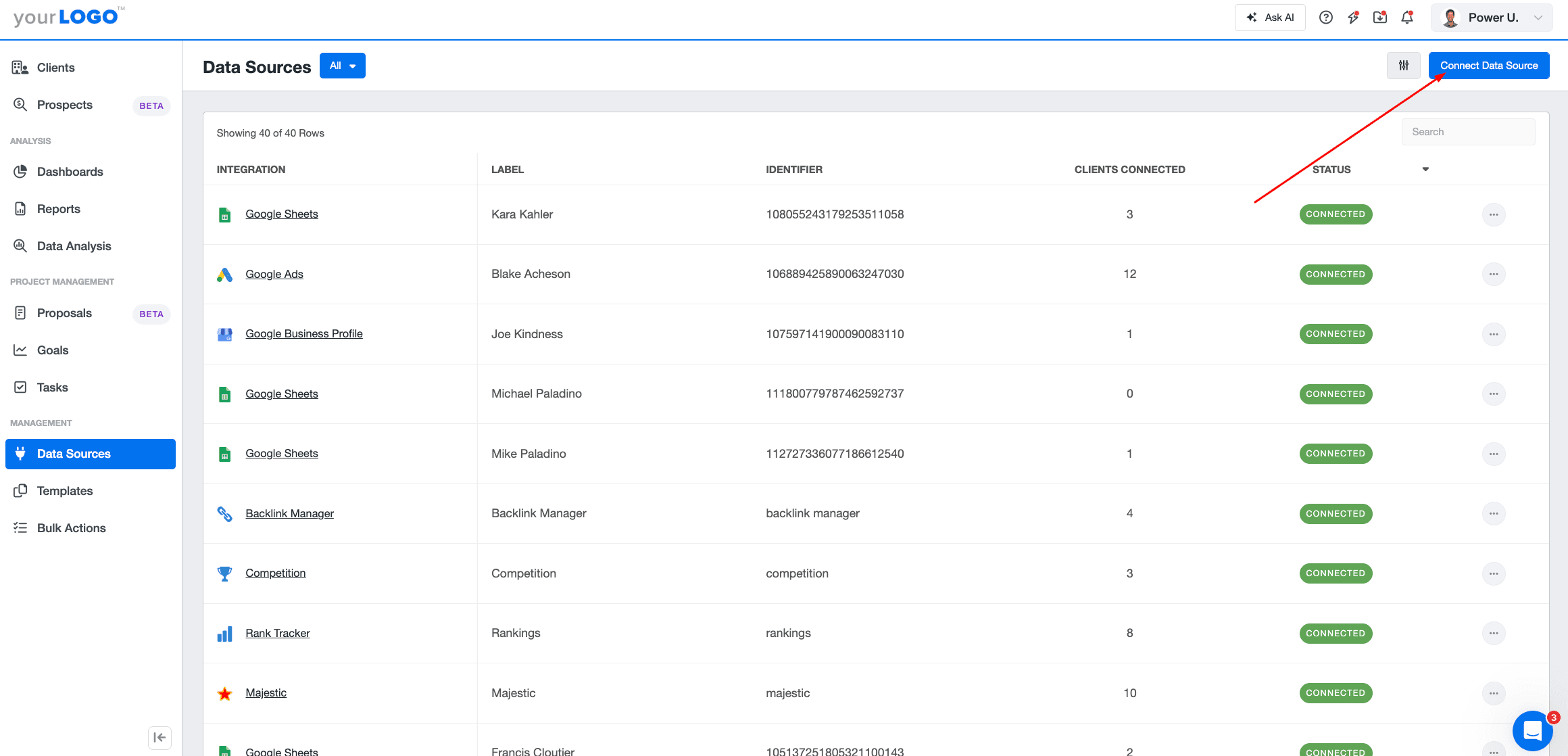 AgencyAnalytics - Connect data source option AgencyAnalytics - Connect data source option