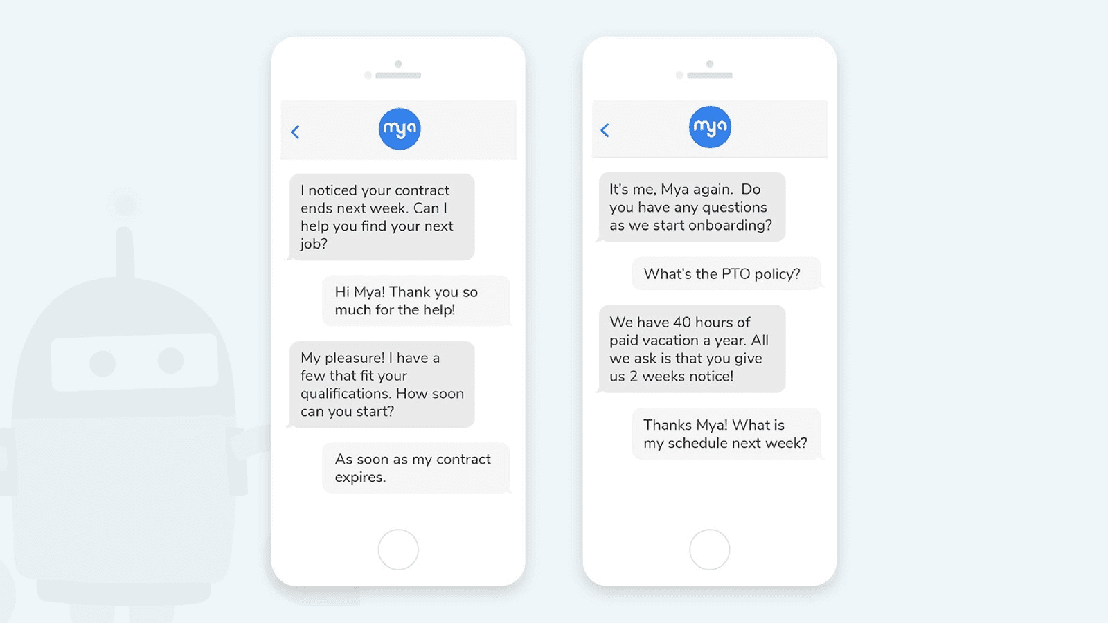 An example of an HR Chatbot called Mya, that uses AI