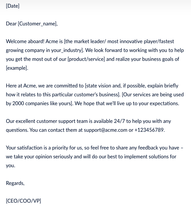 Sample customer onboarding letter