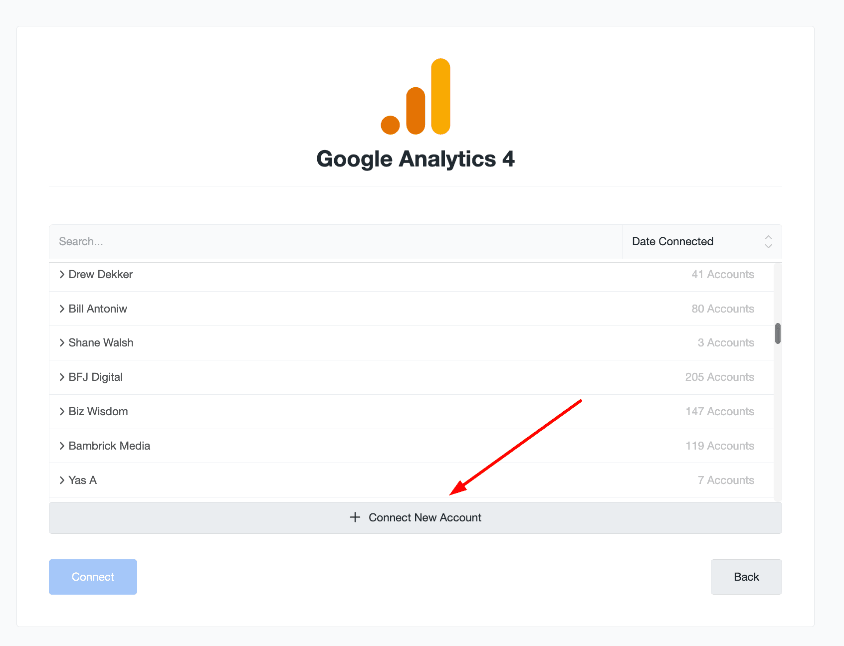 Connect a new account in the AgencyAnalytics platform Connect a new account in the AgencyAnalytics platform