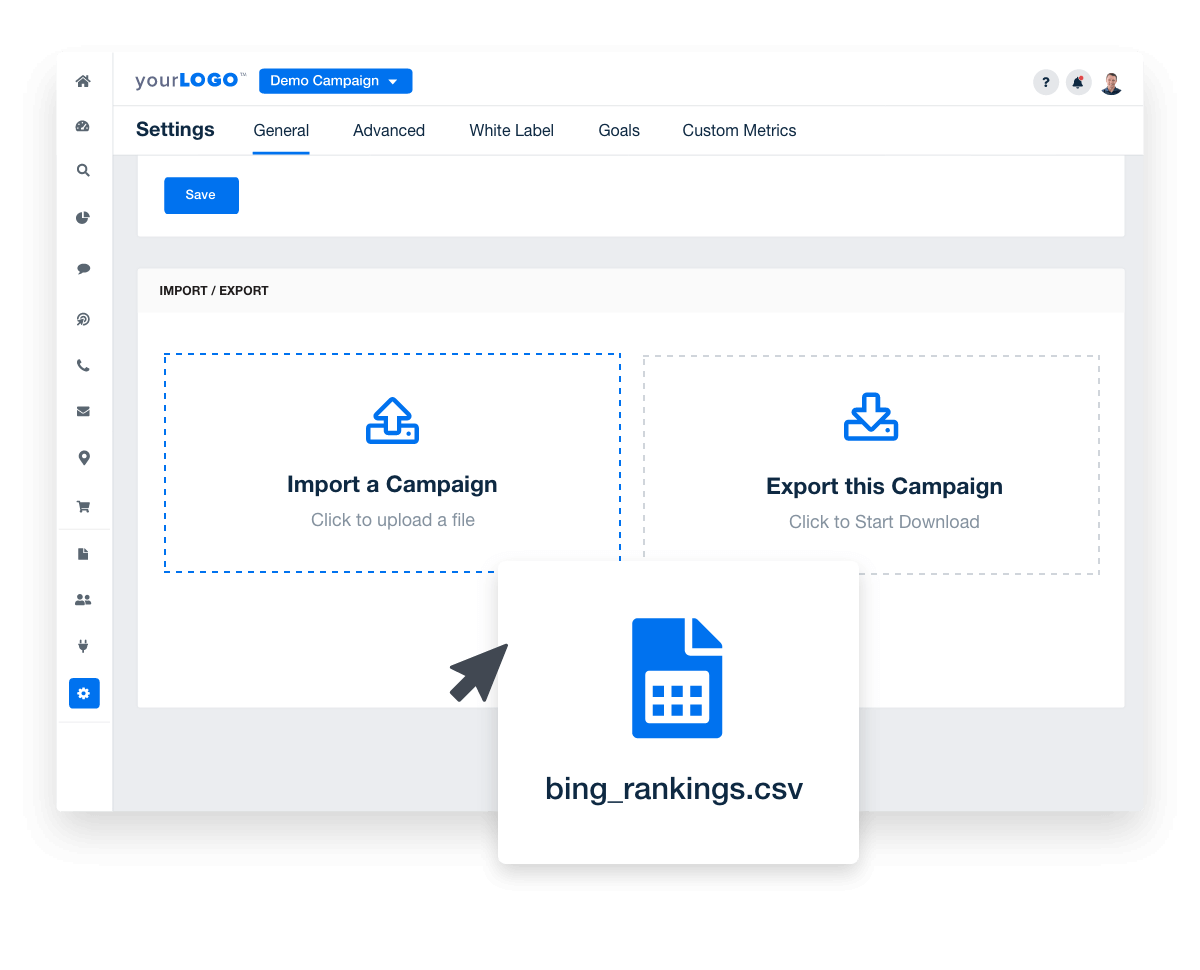 A screenshot of the import/export tools in AgencyAnalytics