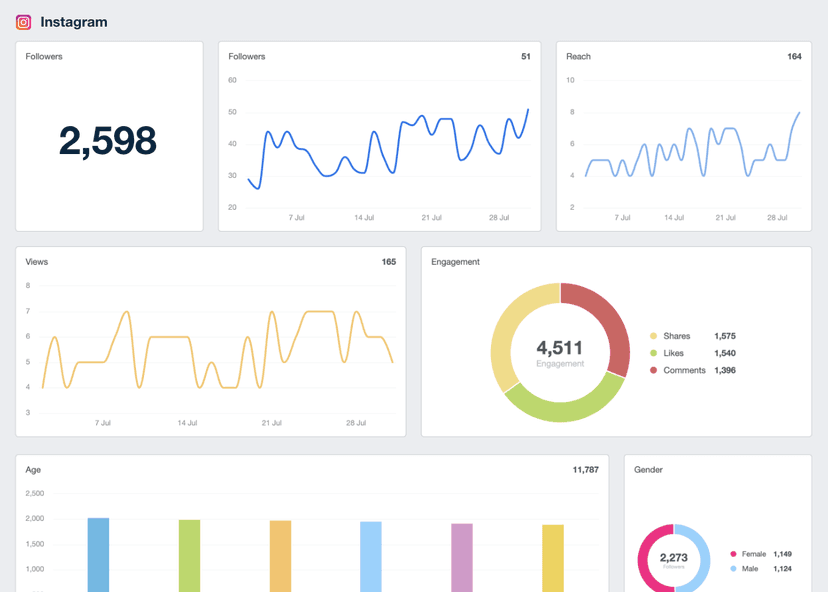 A screenshot of the Instagram Marketing Dashboard built using the Instagram Reporting Tool from AgencyAnalytics