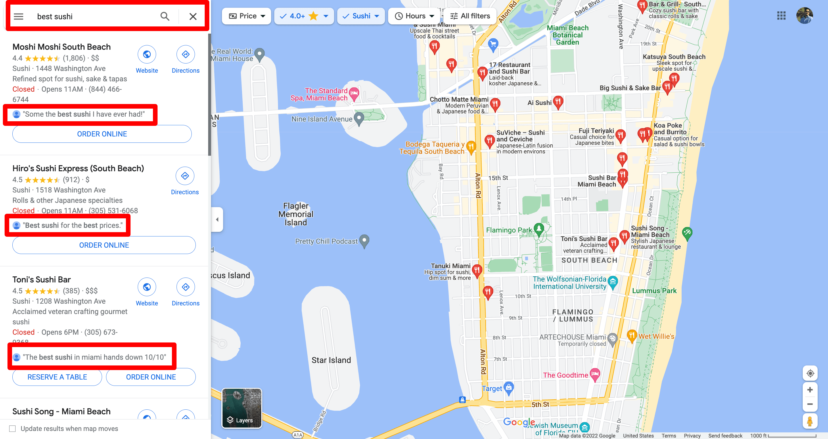 best sushi Google Maps