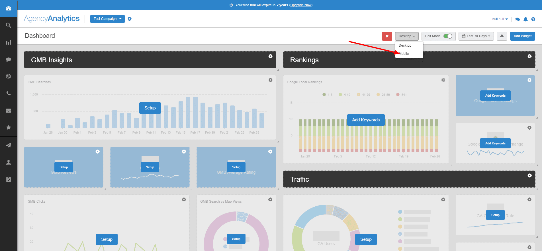Mobile view marketing dashboard