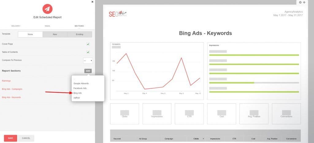 Bing Ads keyword ranking report