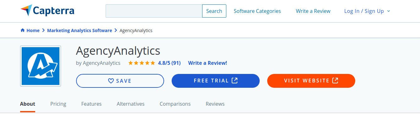 Capterra AgencyAnalytics Page Screenshot