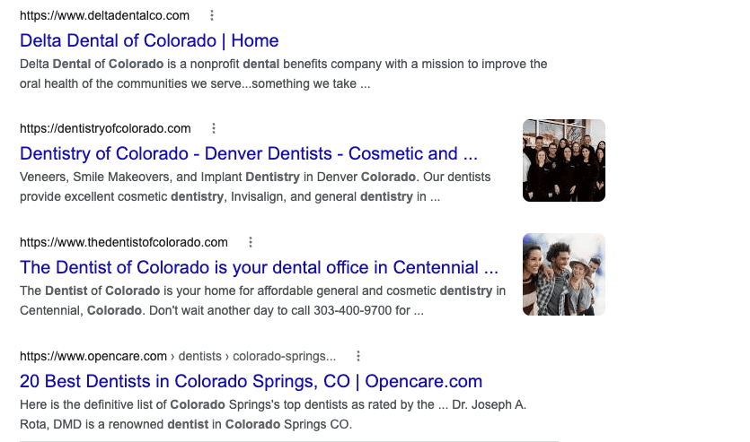 Dentist Colorado Organic SERP