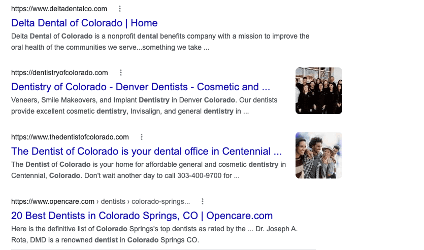 Dentist Colorado Organic SERP Dentist Colorado Organic SERP