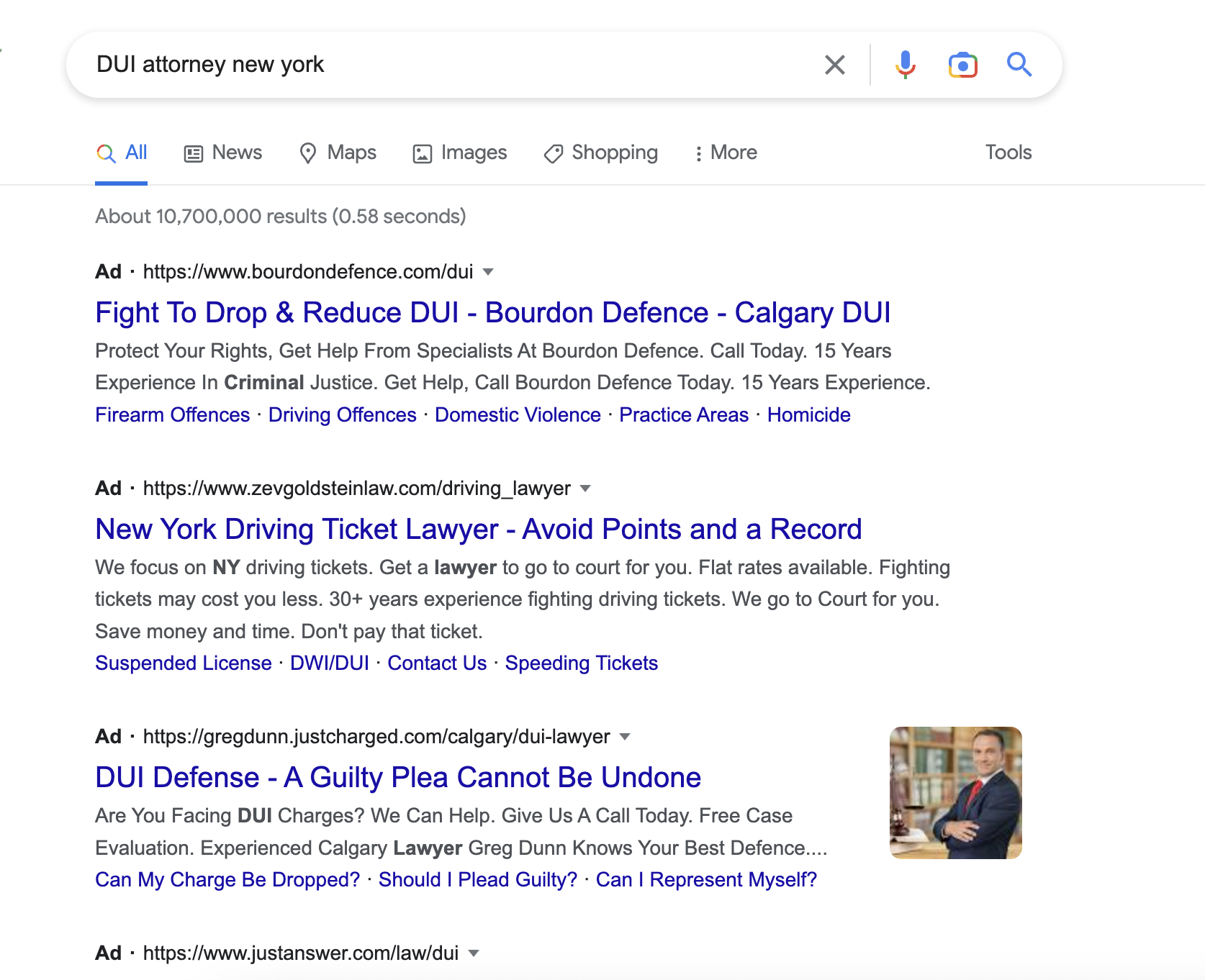 DUI Attorneys Google SERP Example