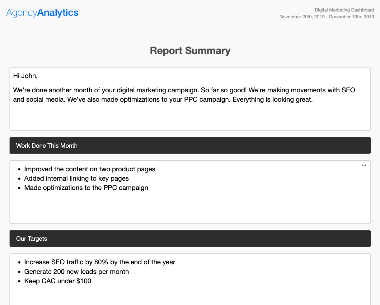 Personalized marketing report summary